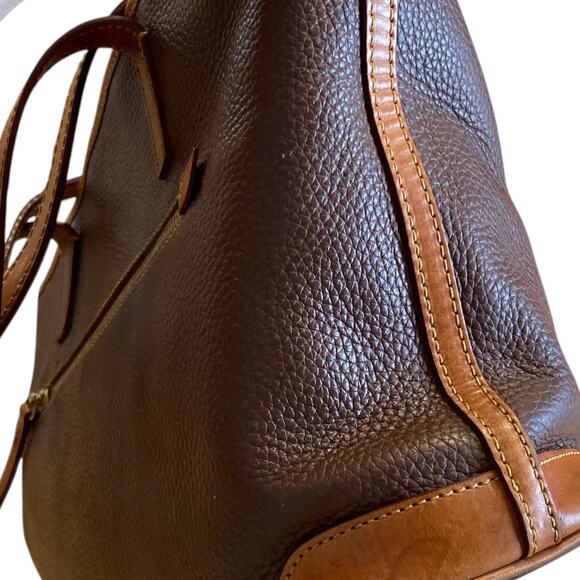 Dooney Bourke Charleston Two Tone Tan Brown Pebble Leather Tote Shoulder Bag - Picture 7 of 16